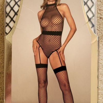 Dreamgirl Women's Black Fence Net Garter Teddy #0387 OSFM (sealed)